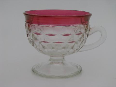 photo of vintage ruby stain Whitehall cube pattern glass punch bowl and cups set #4