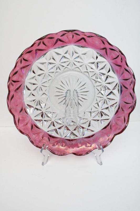 photo of vintage ruby stain flashed color border cake plate, Monticello pattern glass #1