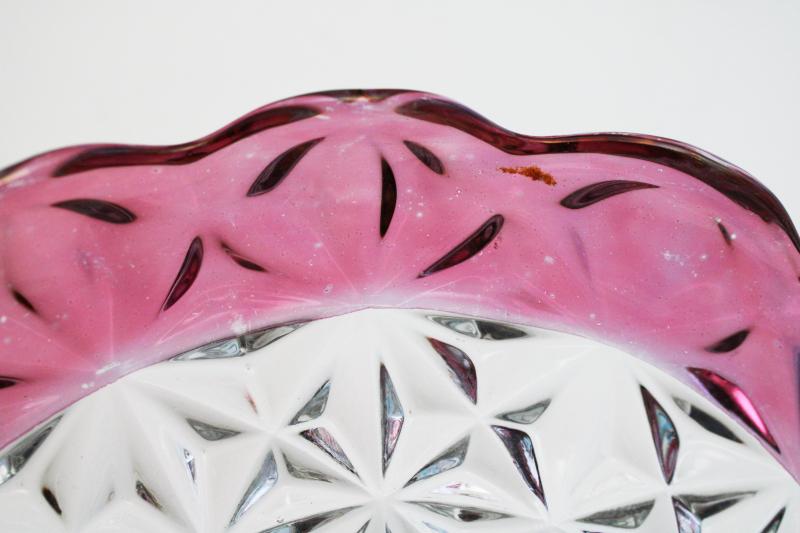 photo of vintage ruby stain flashed color border cake plate, Monticello pattern glass #2