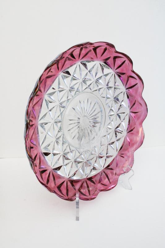 photo of vintage ruby stain flashed color border cake plate, Monticello pattern glass #3