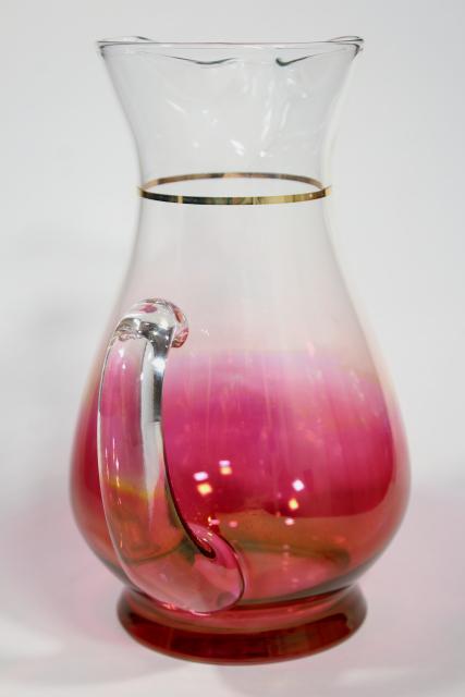 photo of vintage ruby stain shaded color glass wine pitcher, 50s 60s West Virginia glass #4