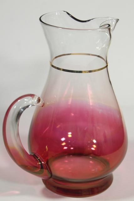 photo of vintage ruby stain shaded color glass wine pitcher, 50s 60s West Virginia glass #10