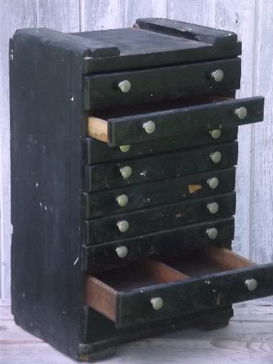 photo of vintage rustic industrial drawers tool box, old antique wood packing crate #1