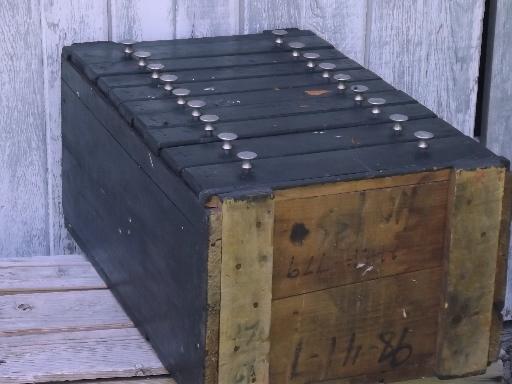photo of vintage rustic industrial drawers tool box, old antique wood packing crate #4