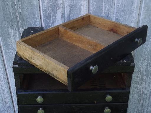 photo of vintage rustic industrial drawers tool box, old antique wood packing crate #6