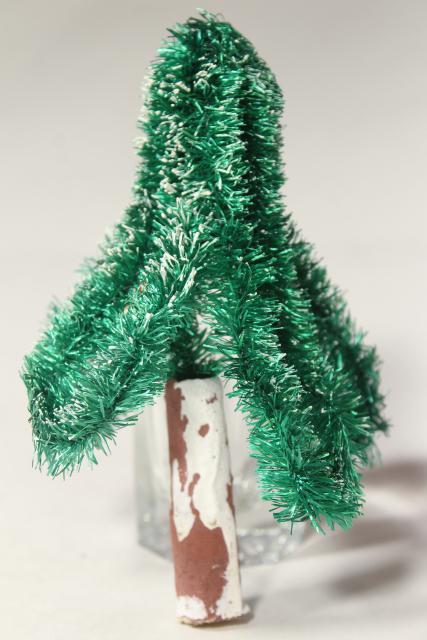 photo of vintage rustic woodland Christmas decorations, bottle brush trees, miniature toadstool mushrooms #9