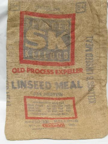 photo of vintage sacks lot, farm primitive burlap feed bags w/ advertising graphics #2