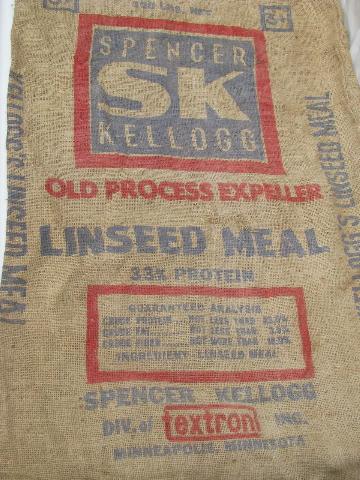 photo of vintage sacks lot, farm primitive burlap feed bags w/ advertising graphics #3