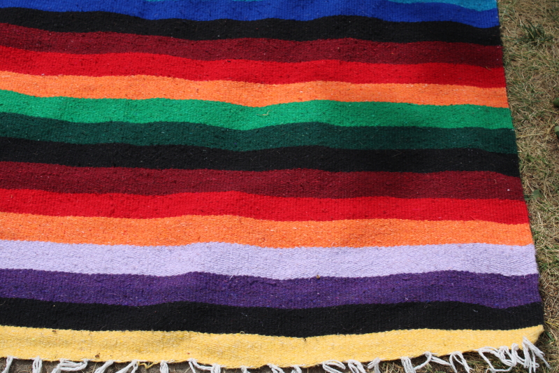 photo of vintage saddle blanket or rug, boho rainbow colors woven striped Mexican blanket, southwest decor #4