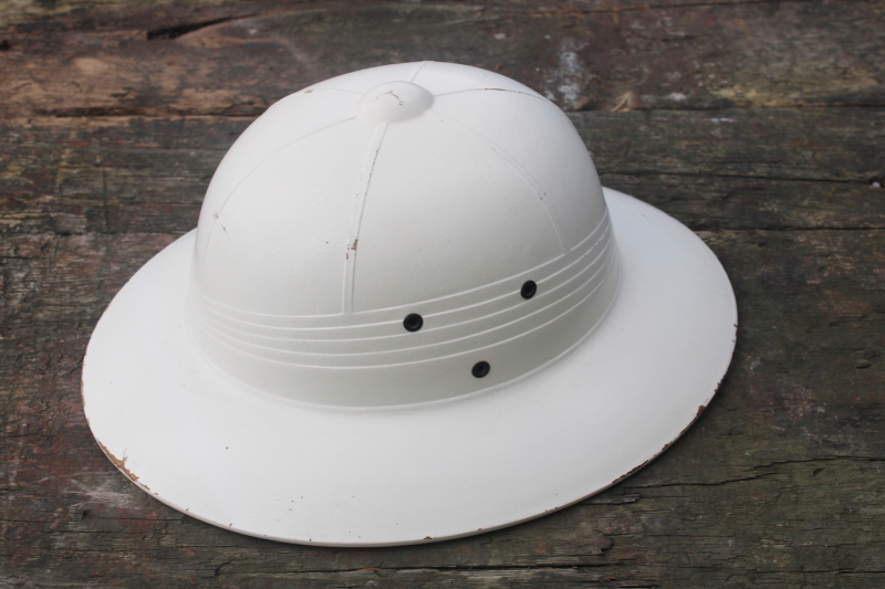 photo of vintage safari hat, pith helmet, tropical sun helmet in white  #1