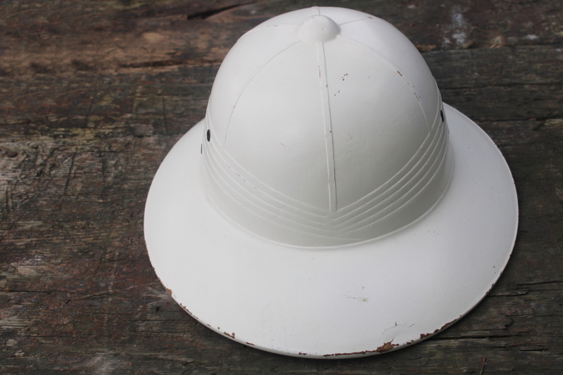 photo of vintage safari hat, pith helmet, tropical sun helmet in white  #3