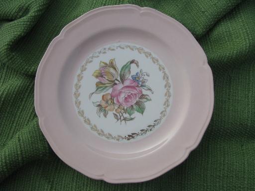 photo of vintage salad or dessert plates, old Knowles pink pastel flowered china #2