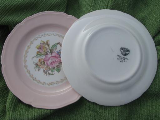 photo of vintage salad or dessert plates, old Knowles pink pastel flowered china #3