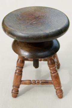 catalog photo of vintage salesman's sample working wood piano stool, miniature toy furniture, doll sized