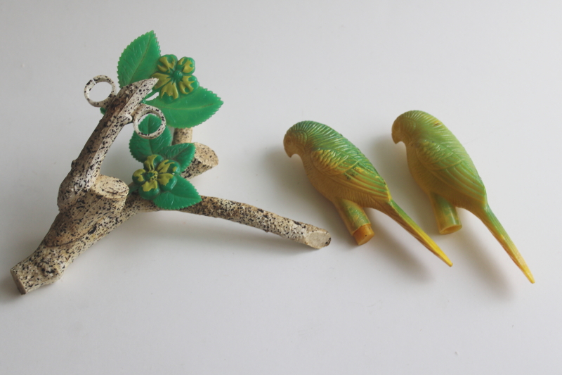 photo of vintage salt and pepper shakers, plastic parakeets or parrot birds on a branch  #3