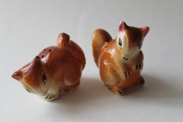 catalog photo of vintage salt & pepper shakers, shy squirrels hand painted ceramic S&P set made in Japan 