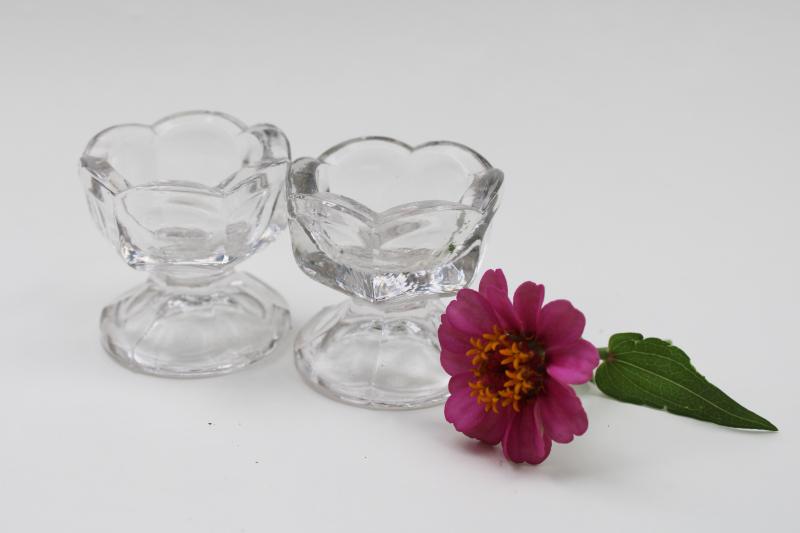 photo of vintage salt cellars, colonial panel pattern glass salts, footed shape salt dishes #1