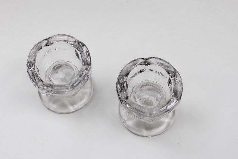 photo of vintage salt cellars, colonial panel pattern glass salts, footed shape salt dishes #2