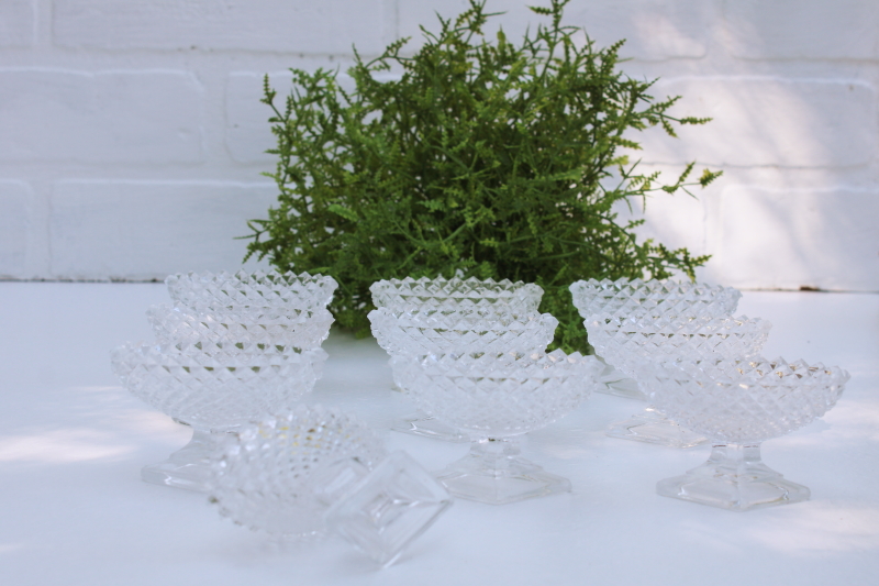 photo of vintage salt cellars, individual salt dips Westmoreland English hobnail pattern glass salts #1