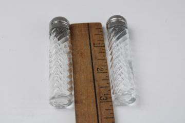 vintage salt pepper shakers, tiny glass vial bottles travel S-P set