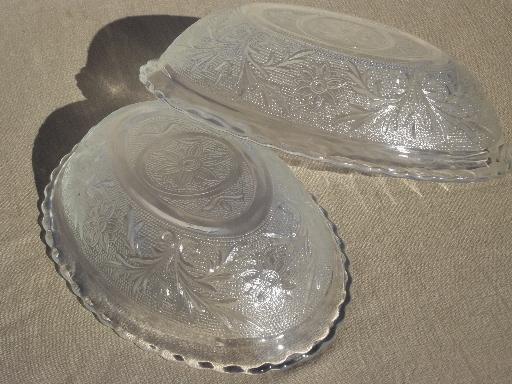 photo of vintage sandwich glass oval bowls, Anchor Hocking sandwich pattern glass #4