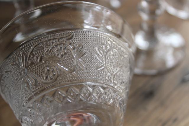 photo of vintage sandwich pattern glass champagne coupe glasses, crystal clear Duncan & Miller #3