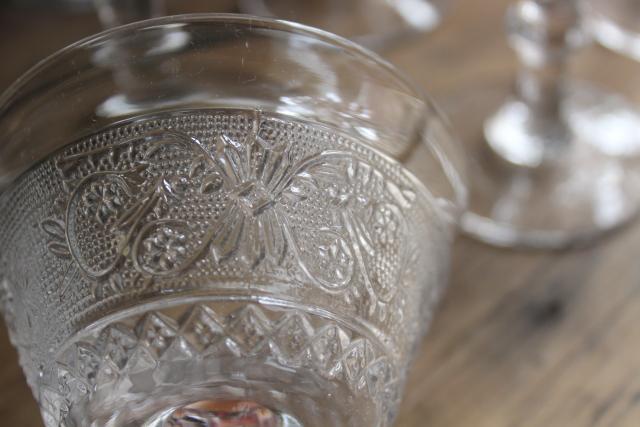 photo of vintage sandwich pattern glass champagne coupe glasses, crystal clear Duncan & Miller #4