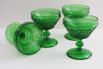 vintage sandwich pattern glass champagne glasses, forest green goblets Portugal