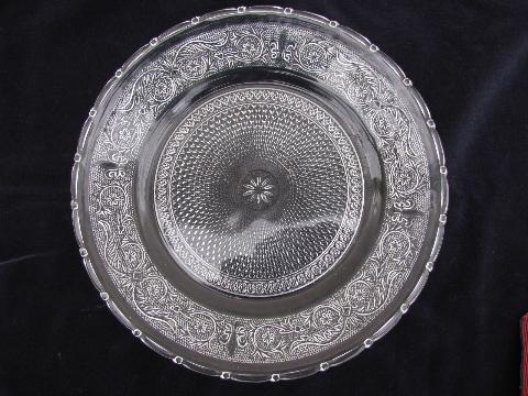 photo of vintage sandwich pattern pressed glass cake plate #1