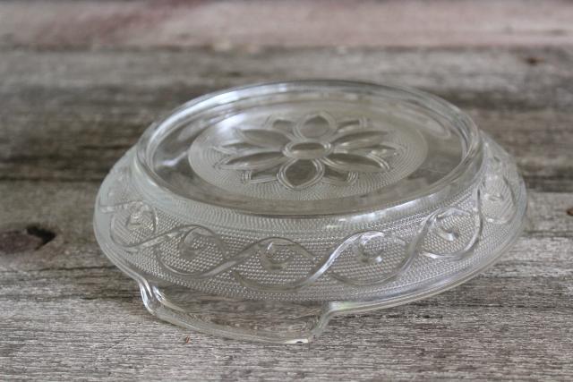 photo of vintage sandwich pattern pressed glass punch set, crystal clear daisy bowl & cups #4