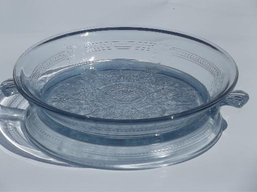 photo of vintage sapphire blue Fire-King Philbe glass pie plate and trivet / stand #1