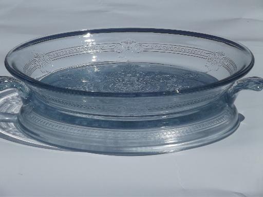 photo of vintage sapphire blue Fire-King Philbe glass pie plate and trivet / stand #2