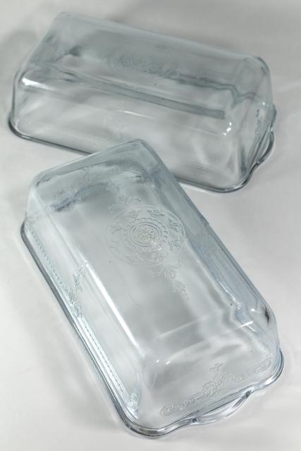 photo of vintage sapphire blue Philbe Fire King oven ware glass loaf or bread baking pan set #6