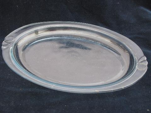 photo of vintage sapphire blue Pyrex flameware serving tray / platter, 1930s art deco #1