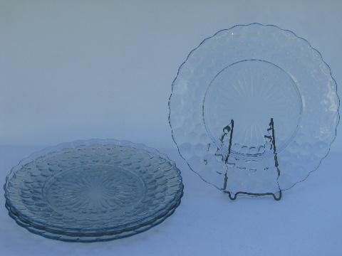 photo of vintage sapphire blue bubble dinner plates, Anchor Hocking depression glass #1