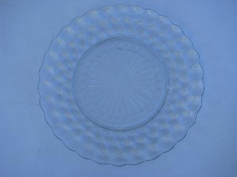 photo of vintage sapphire blue bubble dinner plates, Anchor Hocking depression glass #2