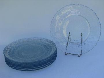 catalog photo of vintage sapphire blue bubble dinner plates, Anchor Hocking depression glass