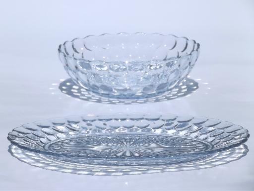 photo of vintage sapphire blue bubble pattern glass, serving bowl & oval platter #1