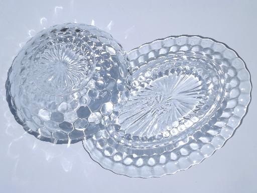 photo of vintage sapphire blue bubble pattern glass, serving bowl & oval platter #4