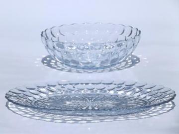 catalog photo of vintage sapphire blue bubble pattern glass, serving bowl & oval platter
