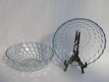 catalog photo of vintage sapphire blue depression glass, Hocking bubble pattern, serving bowls