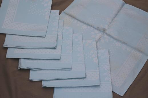 photo of vintage satin damask napkins w/ original labels, ice blue pastel cotton / rayon napkins #1