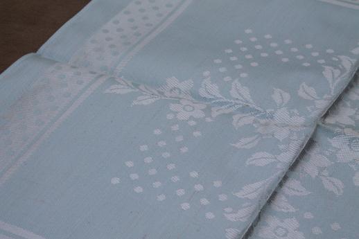 photo of vintage satin damask napkins w/ original labels, ice blue pastel cotton / rayon napkins #3