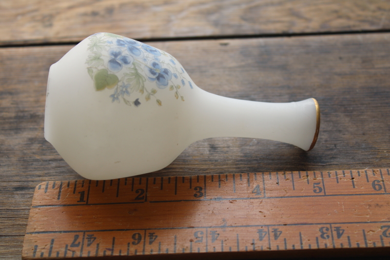 photo of vintage satin glass perfume bottle or tiny vase, hand painted artist signed #4