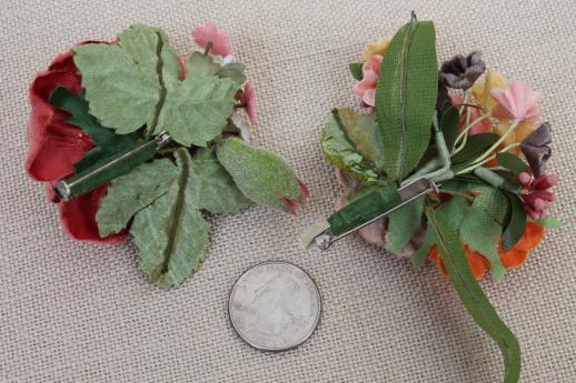 photo of vintage satin ribbon & velvet flowers, millinery trims for hats, corsage pins #2