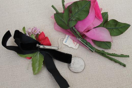 photo of vintage satin ribbon & velvet flowers, millinery trims for hats, corsage pins #4