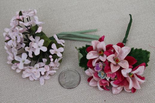photo of vintage satin ribbon & velvet flowers, millinery trims for hats, corsage pins #5