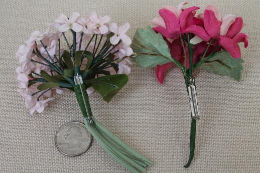 photo of vintage satin ribbon & velvet flowers, millinery trims for hats, corsage pins #6