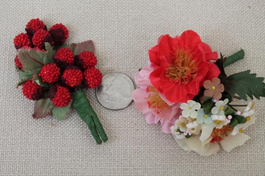 photo of vintage satin ribbon & velvet flowers, millinery trims for hats, corsage pins #9