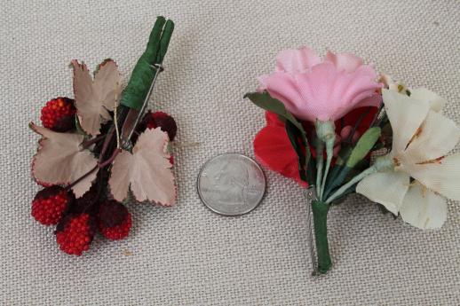 photo of vintage satin ribbon & velvet flowers, millinery trims for hats, corsage pins #10